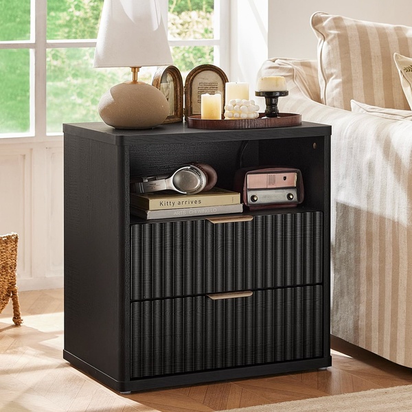 nightstand, bedside table, end table, bedroom furniture, modern nightstand, bestseller push, lifestyle, calm, trustworthy, black, neutral